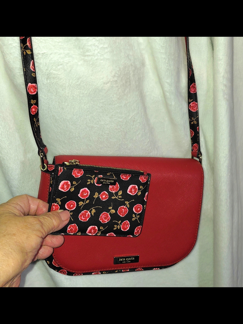 Kate Spade Red Laurel Way Hazy Rose Carsen Crossbody Bag with Floral Cardholder